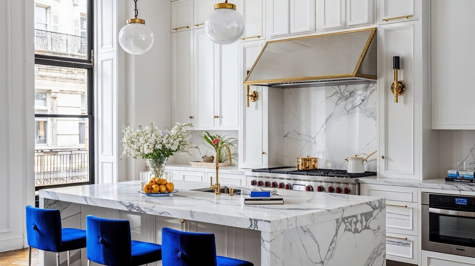 Minimalist kitchen with integrated LED strips and modern pendant lights for task illumination.